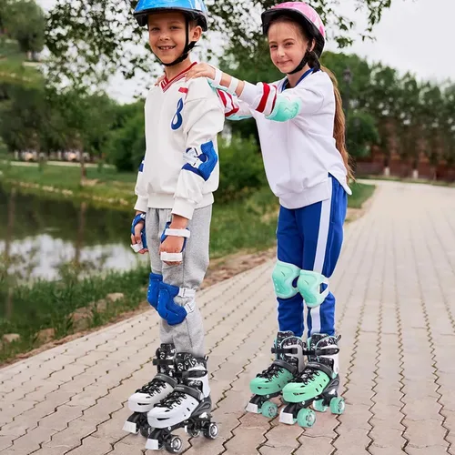 Miniatura 6 de Kuxuan Skates Patines de ruedas para niñas y niños, 4 tamaños ajustables, patines divertidos para niños pequeños con ruedas iluminadas para Blanco