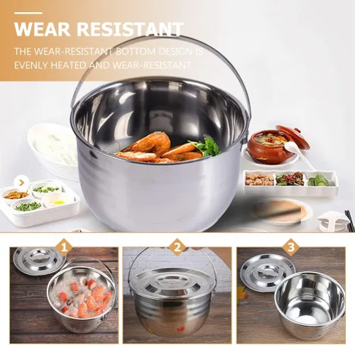 Miniatura 6 de LIFKOME Olla de sopa antiadherente grande con tapa, utensilios de cocina de acero inoxidable para acampar, olla de estofado de alta capacidad