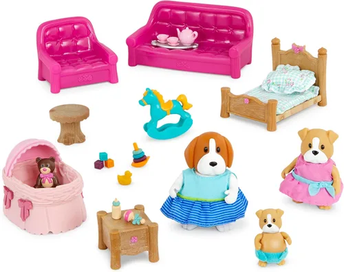 Miniatura 7 de Li'l Woodzeez – Juego de muebles para casa de muñecas – 2 figuras articulables – Juguete de casa de juegos de baño y lavandería – Juego de rol
