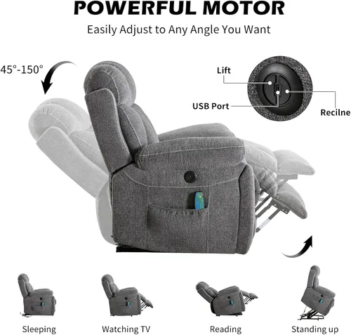 Miniatura 4 de IOMOR Silla reclinable grande para personas mayores con masaje y calor, sofá reclinable eléctrico con 2 portavasos, bolsillo lateral y puerto