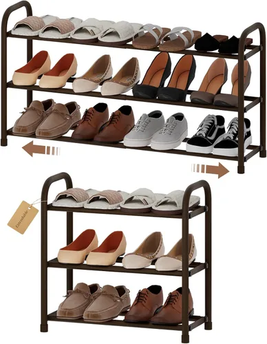 Miniatura 10 de Zapatero ampliable, zapatero pequeño de metal de 2 niveles, organizador de zapatos ajustable, estante de almacenamiento para armario, entrada