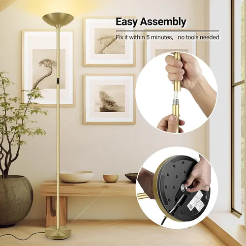 Miniatura 8 de BoostArea Lámpara de pie regulable, 30 W, 3000 lúmenes, lámpara de pie LED súper brillante con control remoto y táctil, lámpara de pie moderna