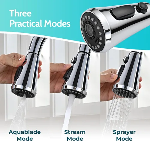 Miniatura 2 de Kicimpro Piezas de repuesto cromadas para grifo de cocina, 3 funciones de repuesto de cabezal rociador de grifo de cocina para Moen, Delta, Kohler