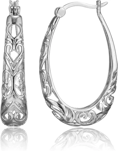 Miniatura 7 de Amazon Essentials Pendientes de aro ovalados de filigrana de plata de ley (anteriormente colección Amazon)