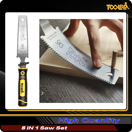 Miniatura 4 de Sierra de mano multicuchillas 5 en 1, 6 pulgadas (11T/16T), tirador japonés de doble filo, sierra para paneles de yeso, sierra para metales, sierra