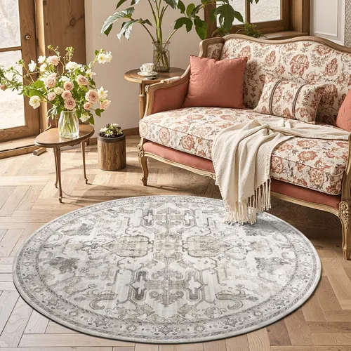 Miniatura 315 de jinchan Lima - Alfombra simétrica floral geométrica lavable, alfombra de entrada de medio círculo de 2 x 3, alfombra de media luna, suave y Azul