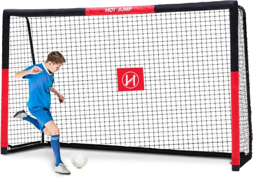 Miniatura 11 de Portería de fútbol para patio trasero, 6x4/8x5/10x6.5/12x6.5 pies de metal, porteria de fútbol para niños de 8-12 años, red de fútbol con diseño