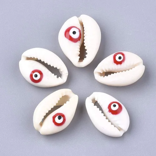 Miniatura 23 de Cheriswelry 200 cuentas de concha de cauri de ojo malvado sin perforar para playa, diseño de conchas marinas, corte liso, cuentas espaciadoras
