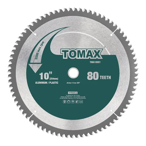 TOMAX Hoja de sierra TCG de aluminio y metal no ferroso de 10 pulgadas y 80 dientes con eje de 5/8 pulgadas