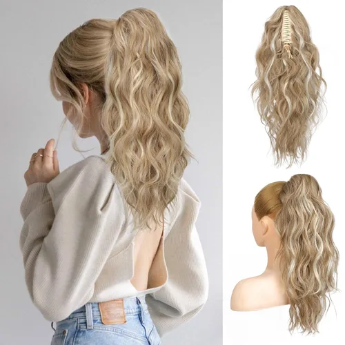 Miniatura 10 de FLUFYMOOZ Extensión de cola de caballo, extensión de cola de caballo con clip de garra de 18 pulgadas, extensiones de cabello ondulado y rizado
