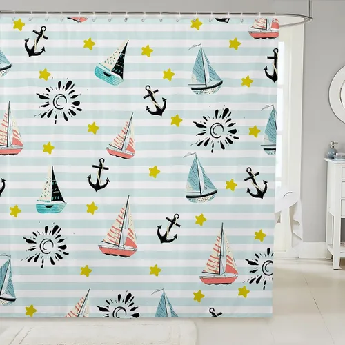 Miniatura 8 de Manfei Cortinas de ducha de verano para niños, cortinas de baño con ancla náutica para decoración de habitación de niños y adolescentes, cortinas