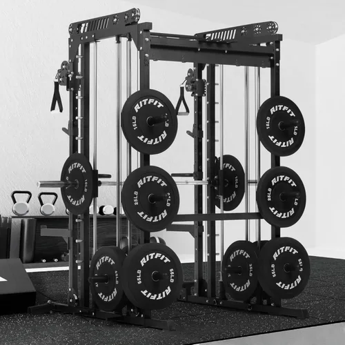 Miniatura 7 de RitFit Máquina M1 Pro Smith con sistema de cruce de cables, jaula multifunción para sentadillas para gimnasio en casa, rack de energía y paquetes
