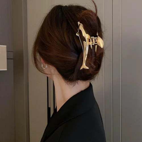 Miniatura 4 de 2 pinzas de metal para el pelo de delfín para mujer, pinzas antideslizantes de sujeción fuerte, elegantes pasadores de mandíbula para cabello grueso