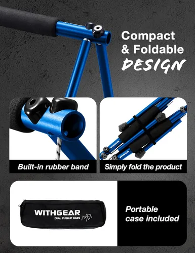 Miniatura 4 de Barra de empuje plegable Barra portátil para exteriores y equipo de entrenamiento en casa Barra de inmersión de metal Duraluminio y asas de Azul
