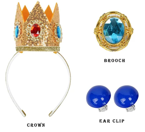 Miniatura 3 de LABEAUTÉ Aldult - Peluca rubia de princesa para mujer con corona, broche + clip para la oreja + gorra, juego de 5 piezas de peluca dorada larga