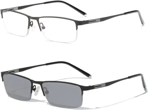 laureles Anteojos de lectura fotocromáticos para hombres de negocios cuadrados de metal con medio marco para lectores de lentes fotocromáticos Negro