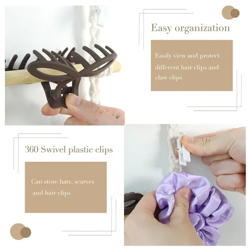 Miniatura 3 de Organizador de pinzas para el cabello, soporte colgante de macramé para el cabello y almacenamiento para niñas, colgador de clips de garra