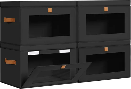 Miniatura 21 de DIMJ Contenedores de Almacenamiento con Tapas - Paquete de 4 Organizadores Grandes de Tela para Armario con Ventana y Asas, Cajas de Almacenamiento