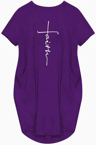 Miniatura 2 de Rfecccy Faith Printed Oversize Short Sleeve Causal T-Shirt Dresses with Pockets for Women