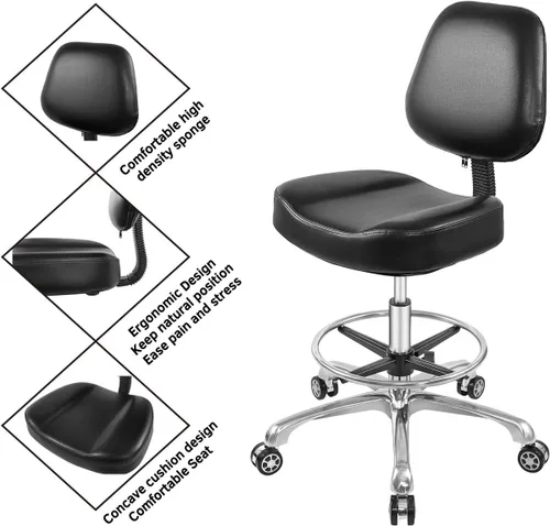 Miniatura 5 de Silla elevadora, taburete ajustable con respaldo y reposapiés, asiento giratorio, ruedas giratorias para estudio, oficina, salón, mostrador, sillas