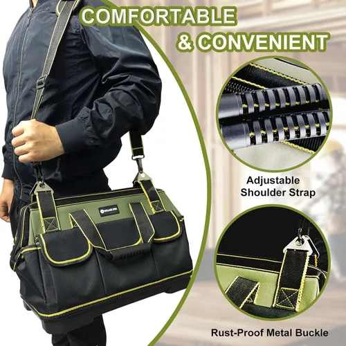Miniatura 2 de Bolsa de herramientas de 17 pulgadas para hombres de alta resistencia con base moldeada impermeable, bolsa de gran capacidad de boca ancha, bolsas