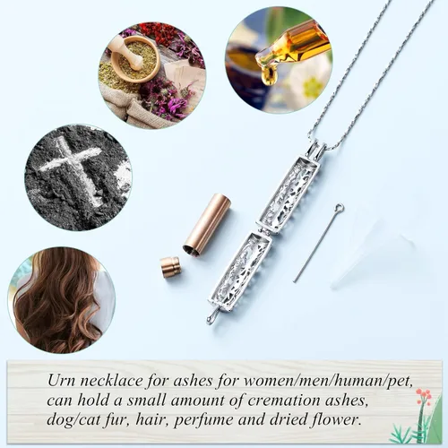 Miniatura 44 de Imrsanl Collar con colgante de urna de cremación con vial de cilindro hueco, urna de recuerdo, joyería de cremación, medallones conmemorativos
