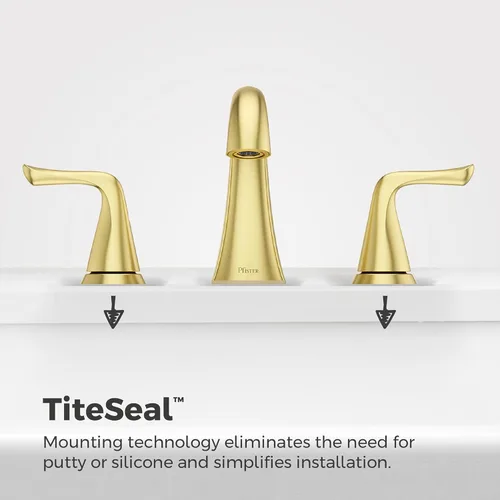 Miniatura 6 de Grifo Pfister Willa para lavabo de baño, 8 pulgadas de separación amplia, 2 manijas, 3 orificios, certificado NSF, acabado dorado cepillado, Oro