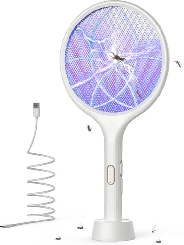 Miniatura 9 de YISSVIC Matamoscas eléctrico de 4000 V, matamoscas de insectos de doble modo, con luz de mosquitos morada, recargable para interiores, hogar