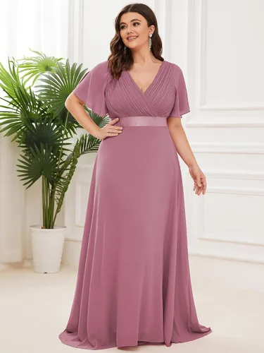 Miniatura 154 de Ever-Pretty Vestido formal para mujer, Navidad, Año Nuevo, cuello en V, gasa, talla grande, largo hasta el suelo, vestido de dama de honor