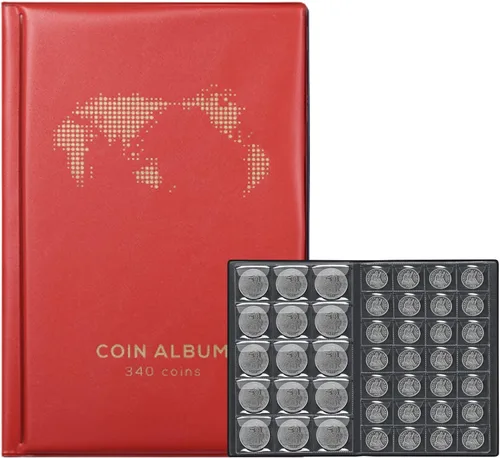 Miniatura 7 de Álbum de Monedas para Coleccionistas, 340 Fundas, Libro Organizador de Monedas, Caja de Exhibición y Almacenamiento, Suministros para Organizar