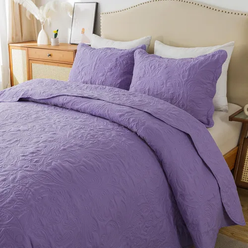 Miniatura 174 de HoneiLife - Juego de colcha de tamaño Queen, juego de ropa de cama de pana bordada de 3 piezas, colcha de lujo, ligera, cálida, para todas las Pana