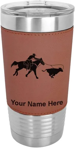 Miniatura 11 de LaserGram Vaso aislado al vacío de 20 onzas, con grabado personalizado incluido (cuero sintético, estilo béisbol)