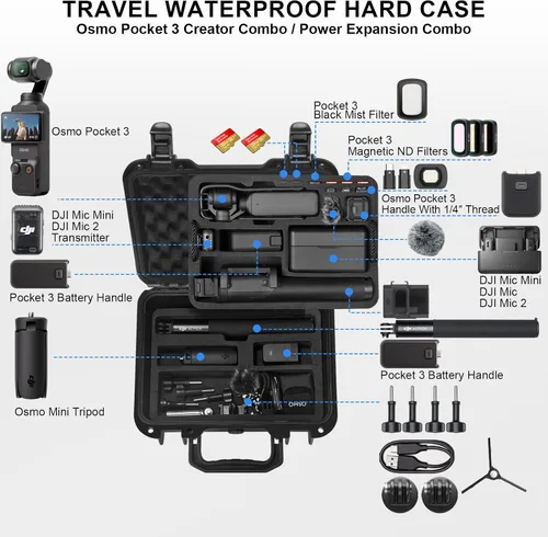 Miniatura 2 de Lekufee Funda Rígida Resistente al Agua para DJI Osmo Pocket 3, Mic 3/2/Mini, Combo de Creador, Combo de Expansión de Potencia, Cámara de Vlogging