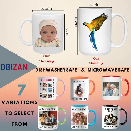 Miniatura 4 de Taza personalizada de café Obizan con foto, texto o logotipo Taza de cerámica personalizada 11oz Regalo personalizable para hombres, mujeres