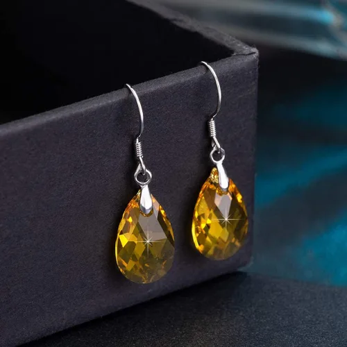 Miniatura 59 de Aretes colgantes de cristal austriaco con forma de lágrima para mujer, joyería hipoalergénica de plata de ley 925