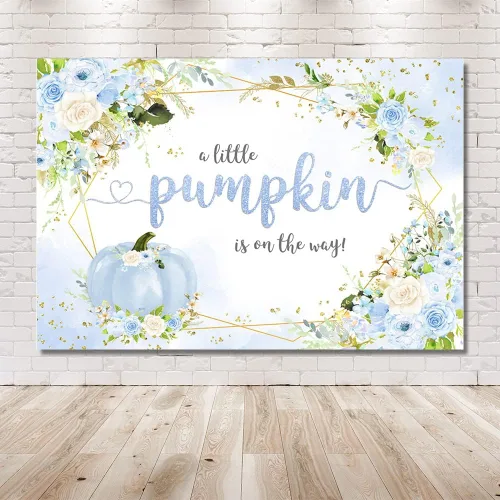 Miniatura 6 de MEHOFOND Telón de fondo de calabaza de otoño de 7 x 5 pies para niño, baby shower, decoración de fiesta de bebé azul floral para bebé, niño
