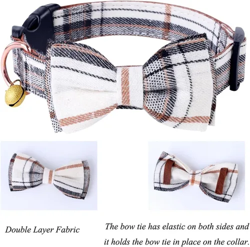 Miniatura 3 de Yizepet Collar de perro con moño - Collar ajustable para mascotas con hebilla de plástico, patrón elegante para perros pequeños, medianos o grandes