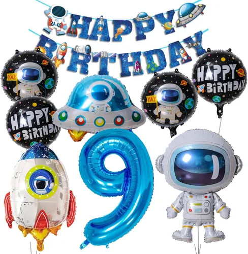 Miniatura 11 de Globos de planeta astronauta del sistema solar, globos de papel de aluminio, globos grandes de Mylar con helio, guirnalda de feliz cumpleaños para 10