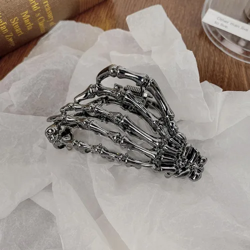 Miniatura 2 de Pinzas para el cabello de Halloween, pinzas de metal con diseño de calavera, pinzas de mano de aleación negra, pinzas de pelo medianas con diseño