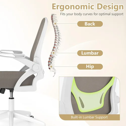 Miniatura 5 de Giantex Silla de oficina de malla, silla de escritorio ergonómica con brazos abatibles y soporte lumbar, silla de escritorio giratoria de altura