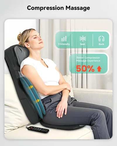 Miniatura 2 de Snailax Masajeador Shiatsu de Cuello y Espalda con Calor, Masajeador de Cuello de Altura Ajustable con Rodillos, Almohada de Masaje para Silla