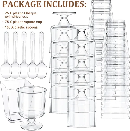 Miniatura 2 de Funtery Paquete de 300 mini tazas de postre de 5 onzas con cucharas, tazas reutilizables de plástico transparente para yogur, parfait y aperitivos