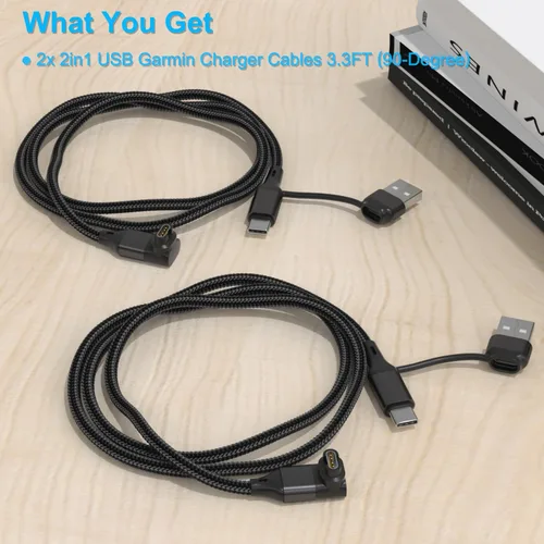 Miniatura 7 de Paquete de 2 cables de carga 2 en 1 para reloj Garmin de 3.3 pies, cable de carga USB con tipo C para Fenix 8 7 7X 6 Pro, Forerunner 970 965 570 265