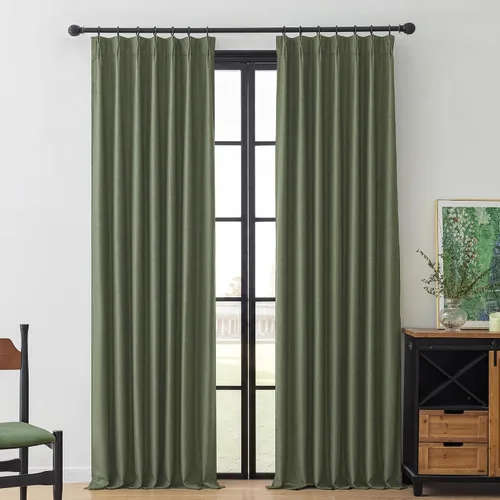 Miniatura 23 de MYSKY HOME Dusty Blue Full Black Out Pinch Pleated Curtains 63 inches Long for Bedroom Linen Textured with Blackout Liners Blue Gray Thermal