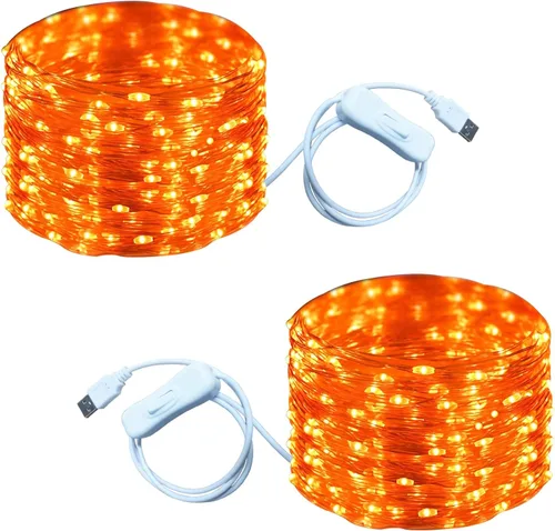Miniatura 23 de RUICHEN Guirnalda de luces USB de 33 pies, 100 luces LED con interruptor de encendido/apagado (blanco cálido, paquete de 2)