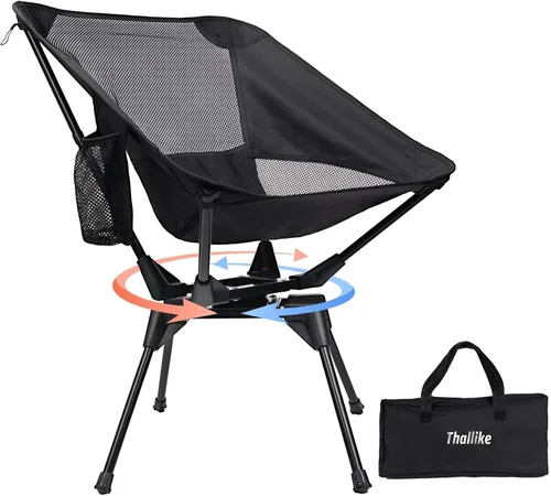 Miniatura 10 de Silla de camping giratoria de 360° mejorada para adultos, silla plegable portátil con soporte para tazas, mochila compacta ligera para exteriores