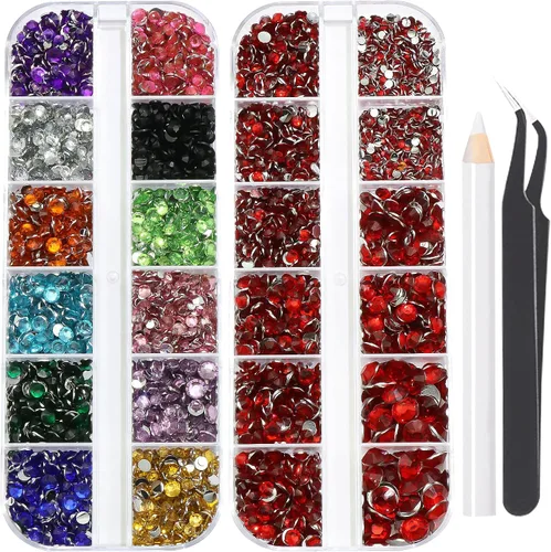 Miniatura 20 de 3520 diamantes de imitación de uñas color dorado champán para uñas, multiformas con parte trasera plana, diamantes de imitación redondos