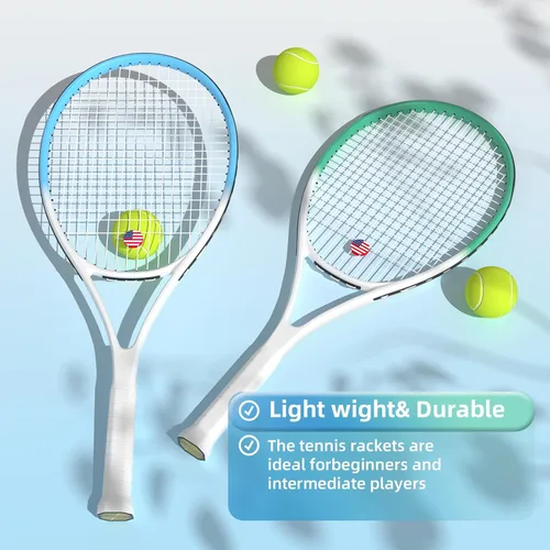 Miniatura 2 de Raqueta de tenis para 2 jugadores adultos, perfecta para principiantes y jugadores profesionales, raqueta de tenis de velocidad de 27", incluye