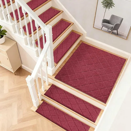 Miniatura 22 de COSY HOMEER - Alfombra antideslizante para escaleras, para interiores y escalones de madera, para niños y perros, 100 % poliéster, base de Beige