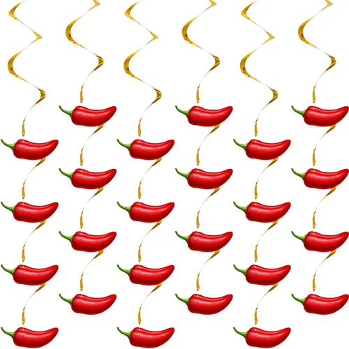 30 piezas de remolinos de chile del Cinco de Mayo, decoraciones de pimienta para fiesta, México, espirales colgantes para fiesta, accesorios de Rojo